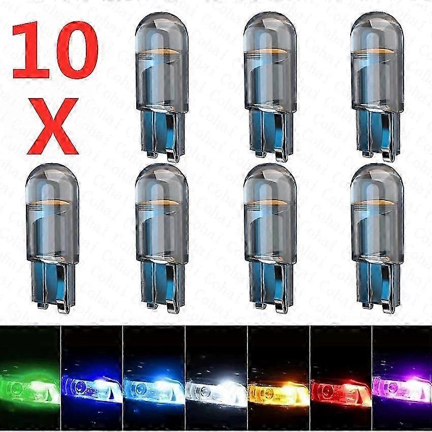 10pcs W5w Led T10 Car Light Cob Canbus Glass 6000k White Auto Automobiles License Plate Lamp Dome Read Drl Bulb Style Led 12v