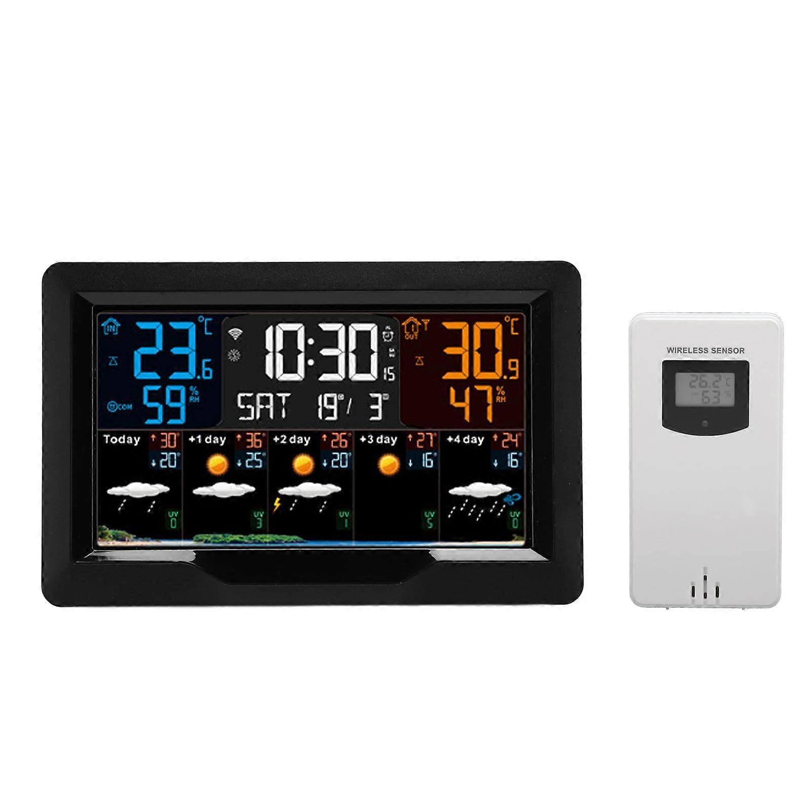 Wireless Digital Weather Clock, High Accuracy 12 24Hour WLAN Smart Clock (EU Plug)