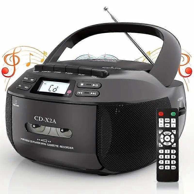 CD + Cassette Tape Player, Bluetooth CD Boombox, AM/FM Radio, Stereo Sound, Remote, CD and Cassette