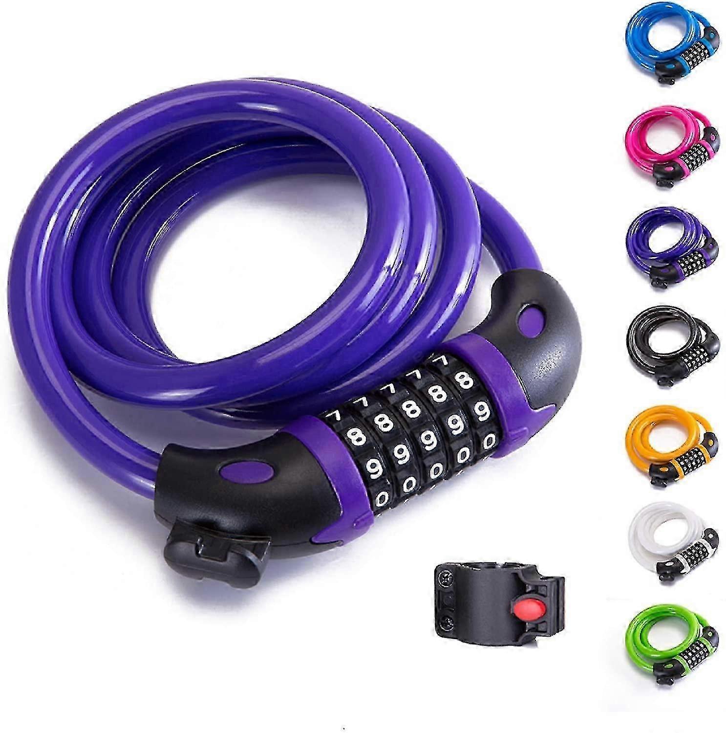 Portable Security Chain Wire Bike Lock for Bicycles, Suitable for Various Brands, Color: Purple