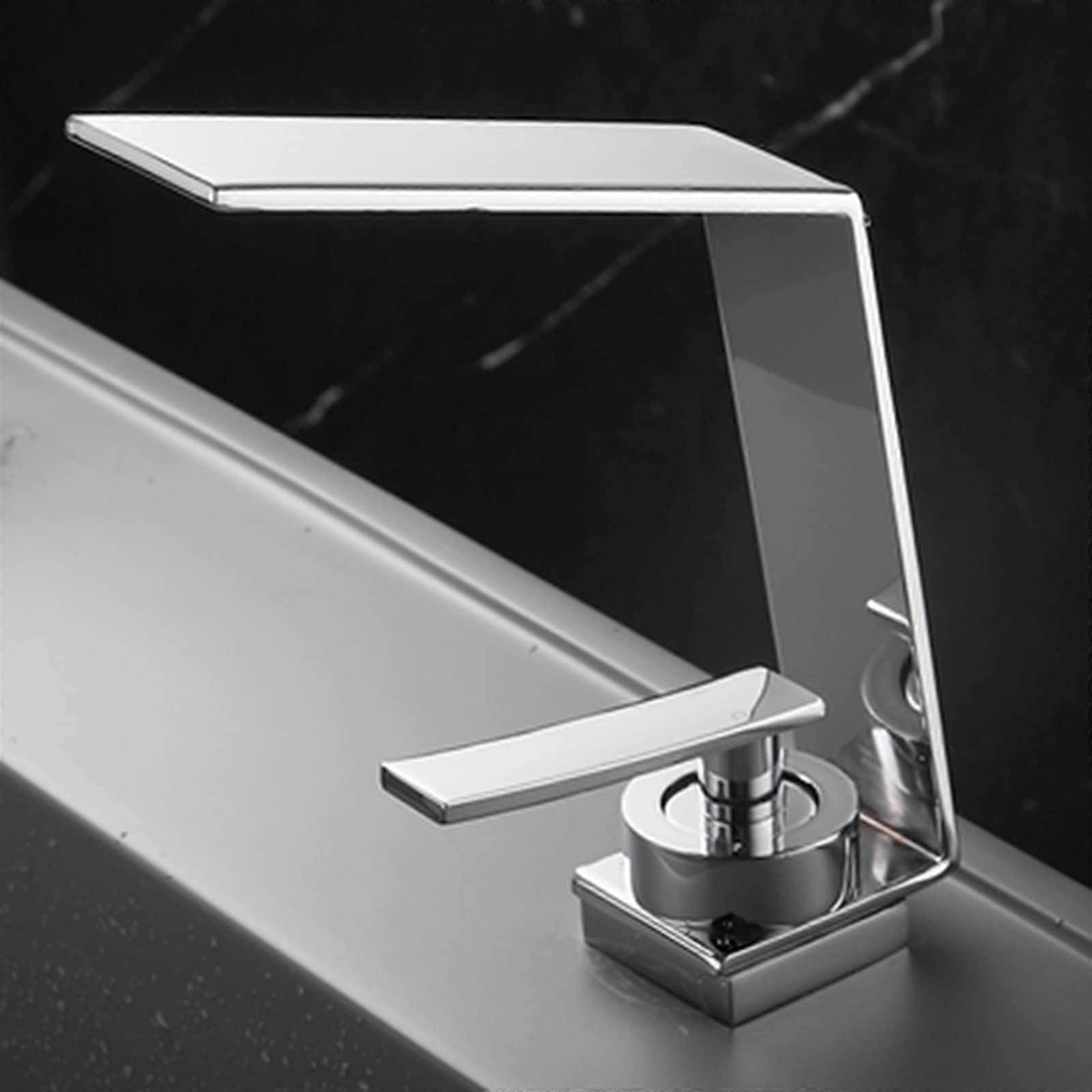 Bathroom sink faucets, waterfall basin faucets with singlelever bath faucets for hot and cold water, silver (silver) Silver