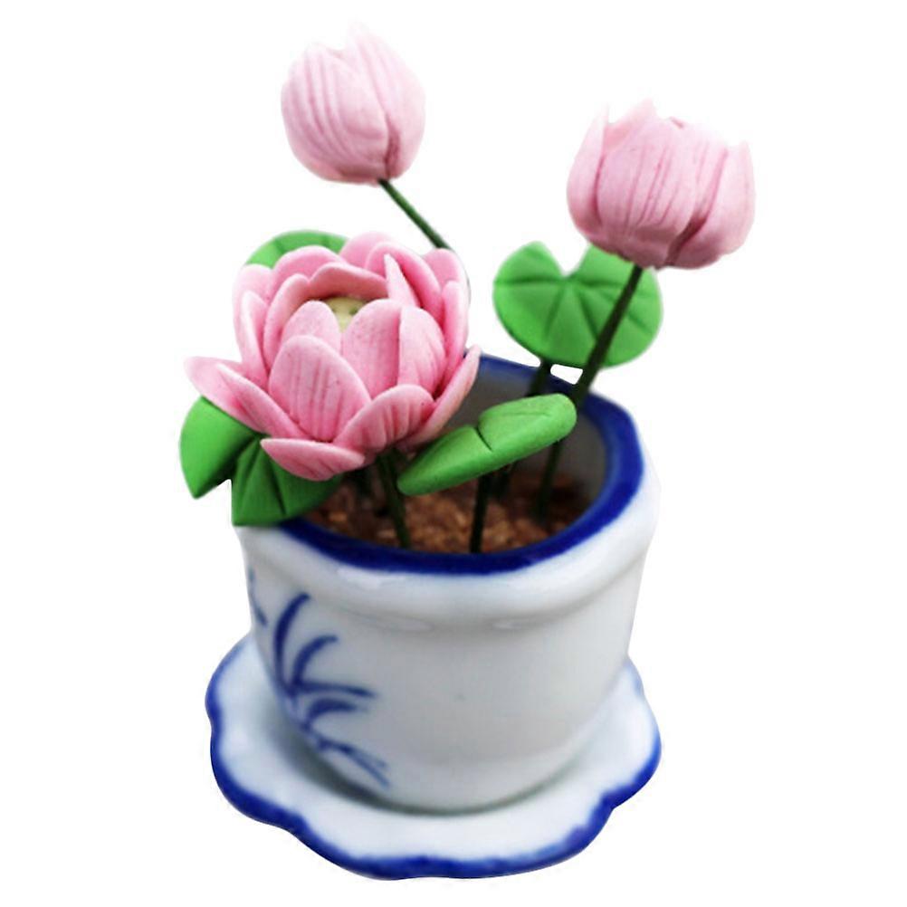 Miniature Potted Plants Mini Lotus Bonsai Statue for Home Use Model