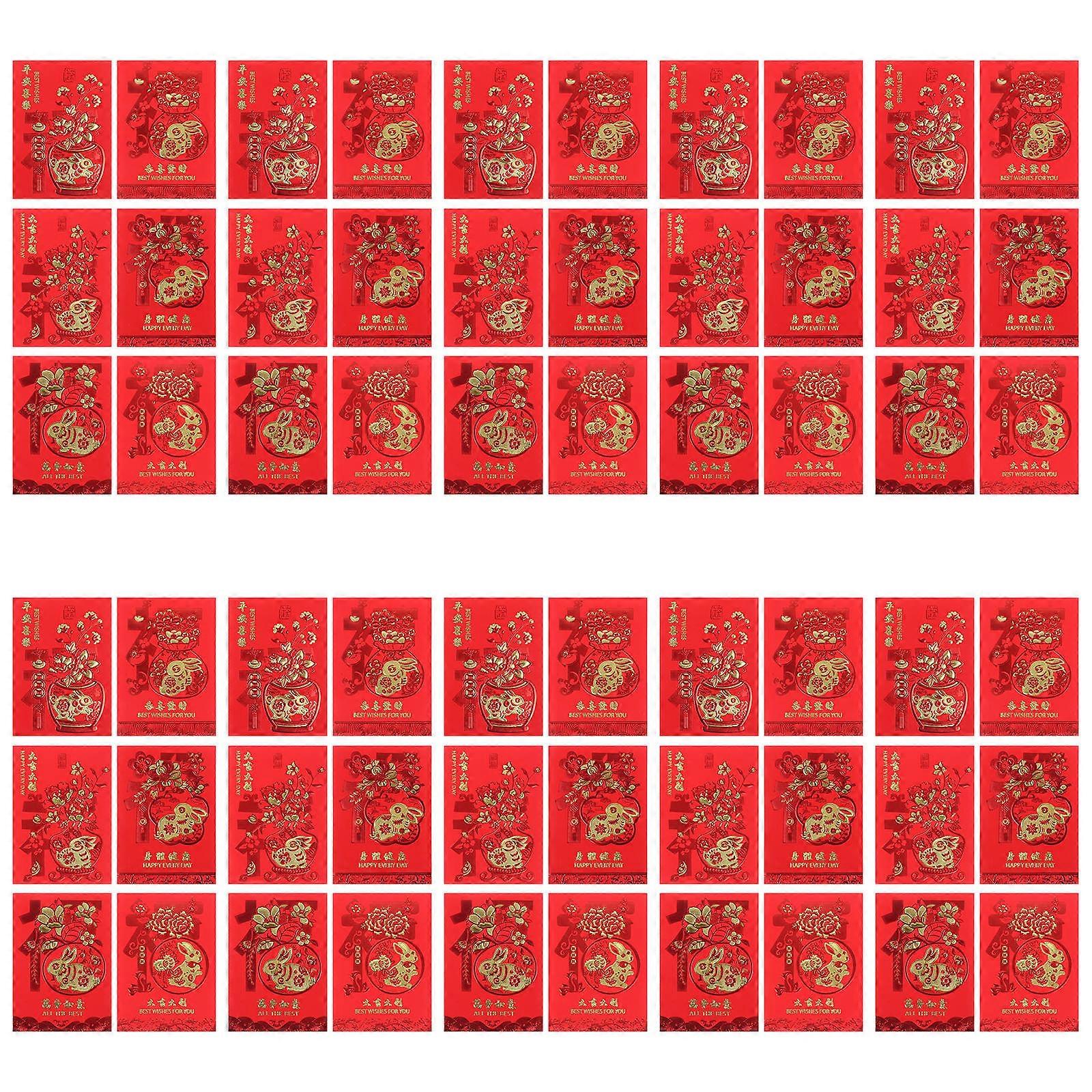 Lunar New Year Red Packets Rectangular Shape Creative Design 60Pcs