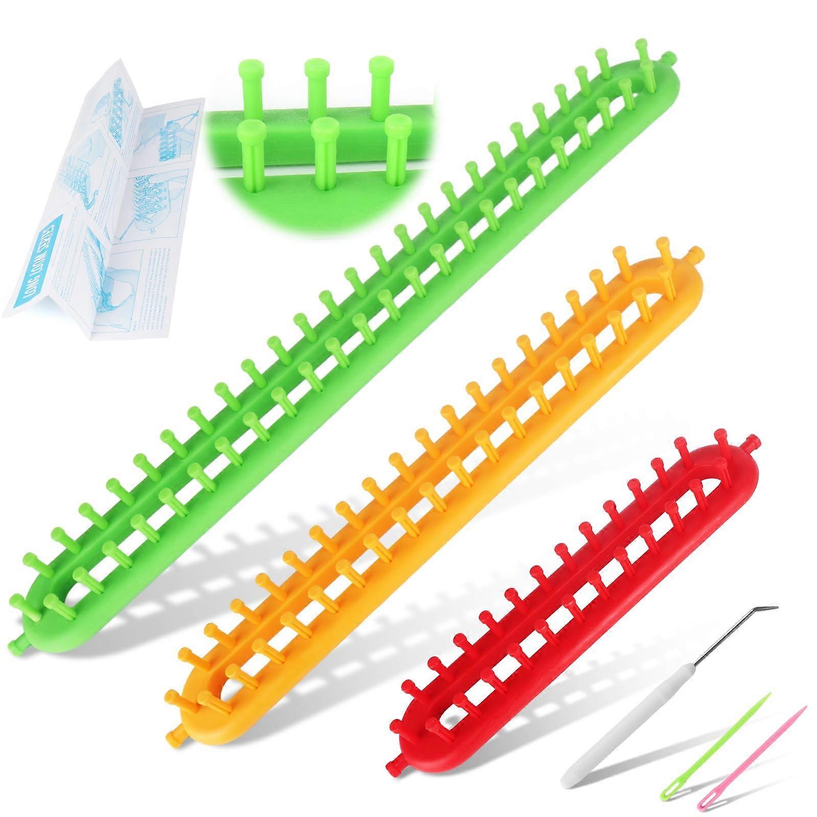 Knitting Frame, 3 Comb Tooth Loom Set with Hook, Wool Needle for Socks, Hats