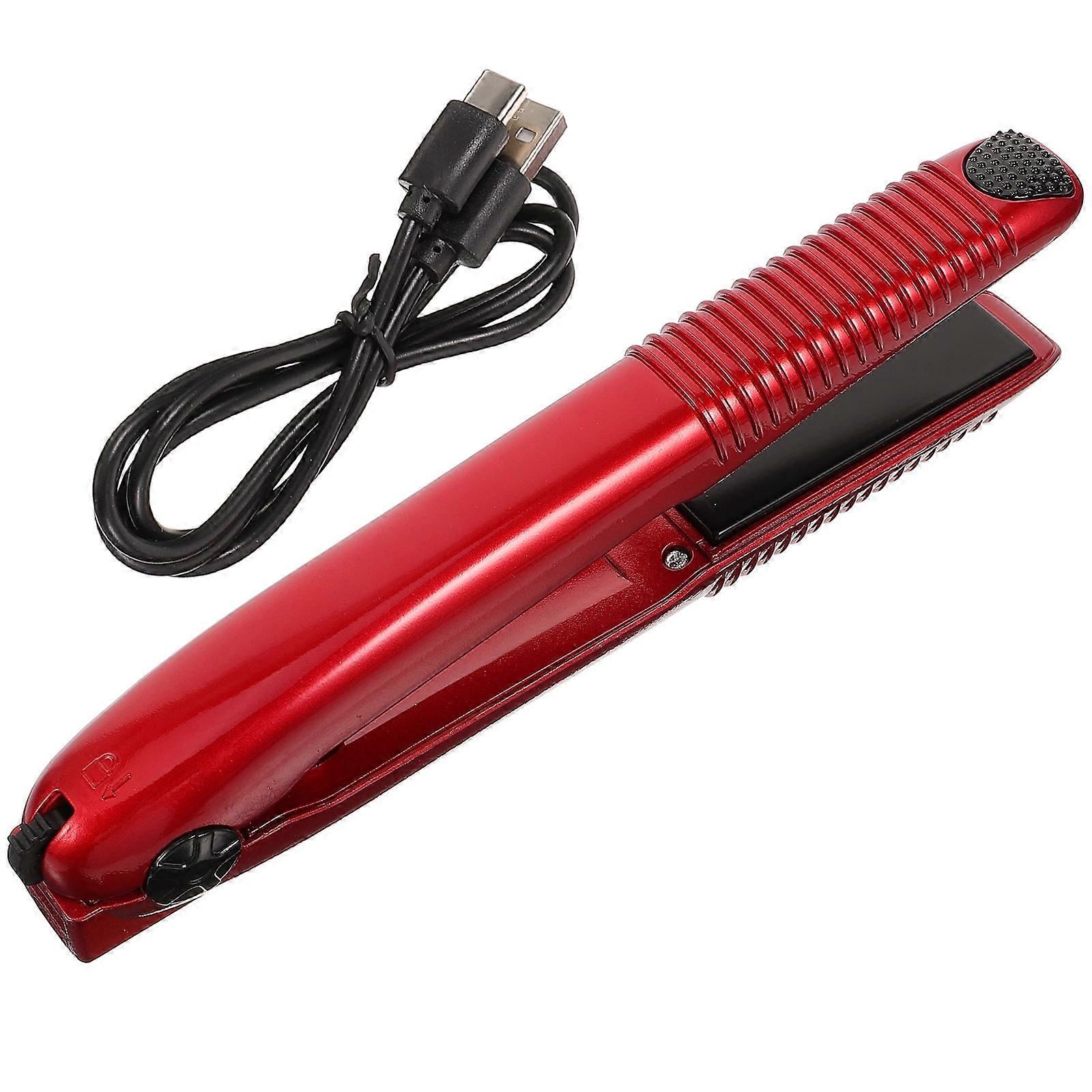 Mini lisseur de cheveux portable rechargeable à piles Modes de température réglables pour un usage domestique Rouge 20x3.5x2.5cm 1Pcs