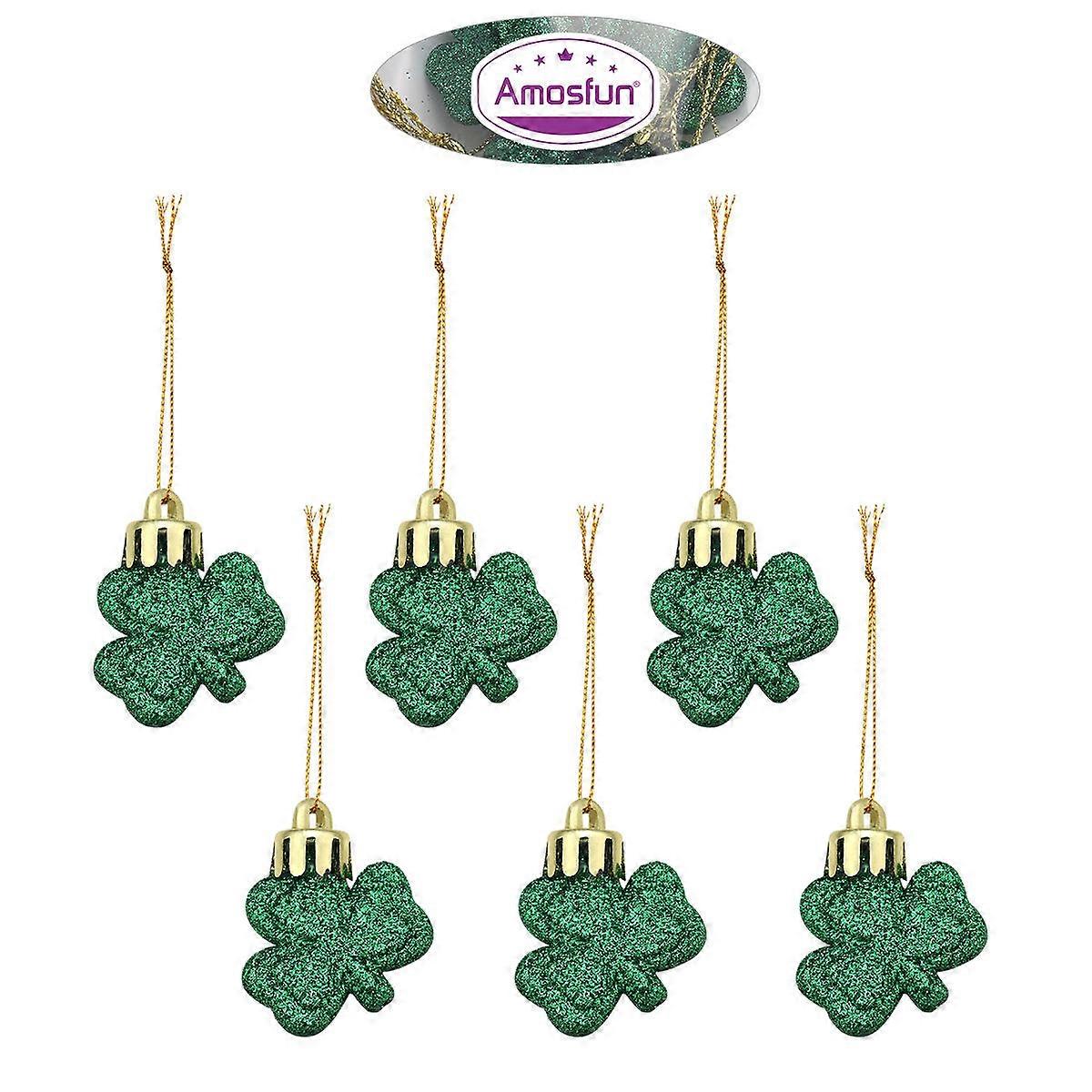 Hanging Bauble Ornament Amosfun Shamrock Pendant 3.5x3x0.4cm Green Plastic For Door And Window Decoration 12Pcs