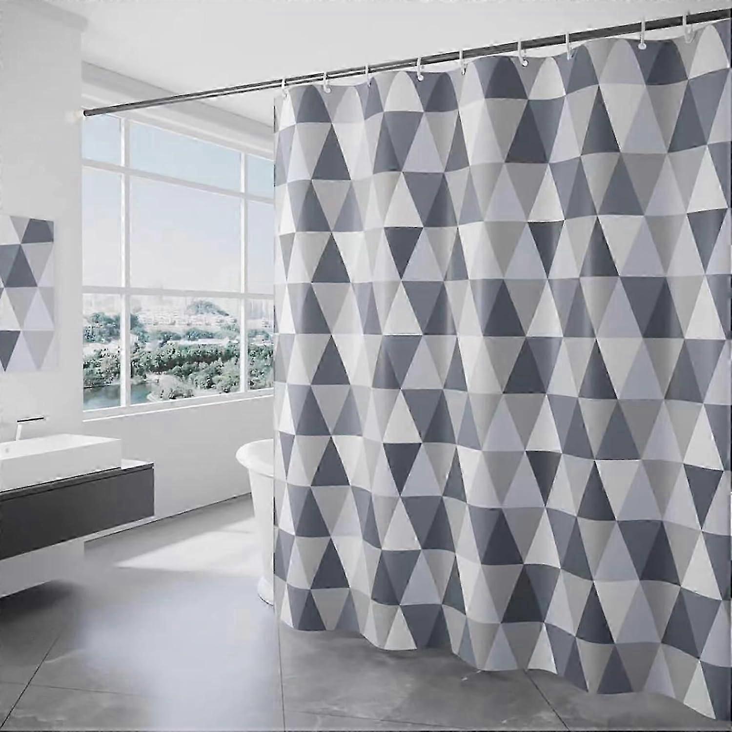 Anti-mold Triangular Polyester Shower and Bath Curtain with Plastic Rings and Hooks, 180 x 180 cm - Suitable for Bathrooms