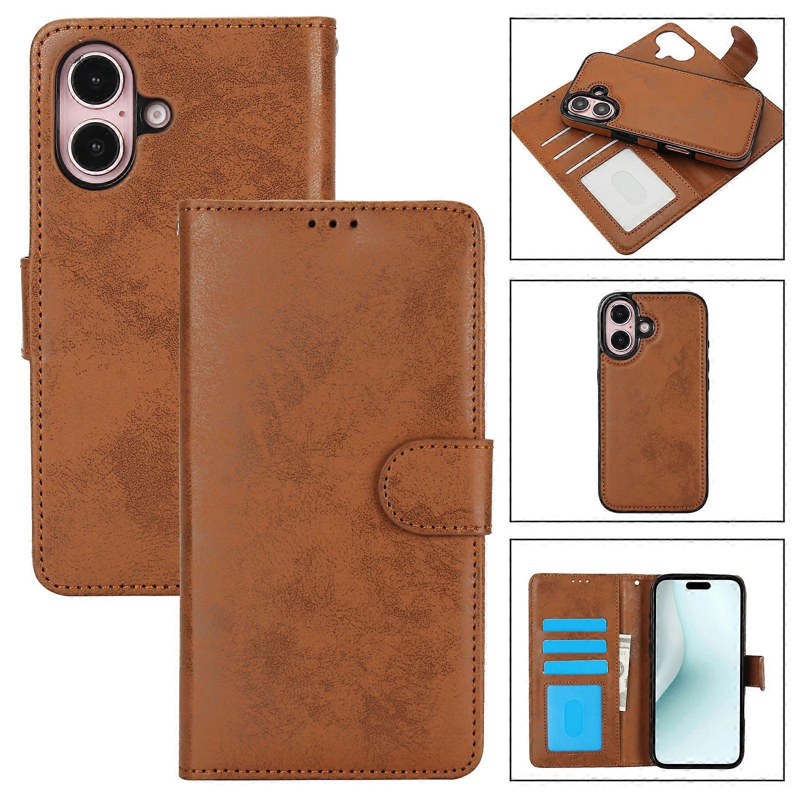 iPhone 15 Plus Leather Wallet Case,RFID Blocking,Flip Folio Book Phone Case-Brown