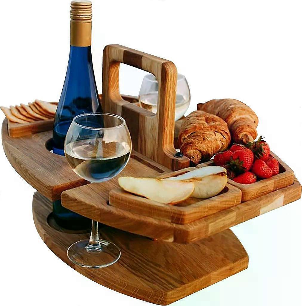 Speiseteller, abnehmbarer Wein-Picknicktisch, tragbare Mini-Serviertabelle, Obsttablett und Weintablett in einem, mit 4 Lebensmittelzellen
