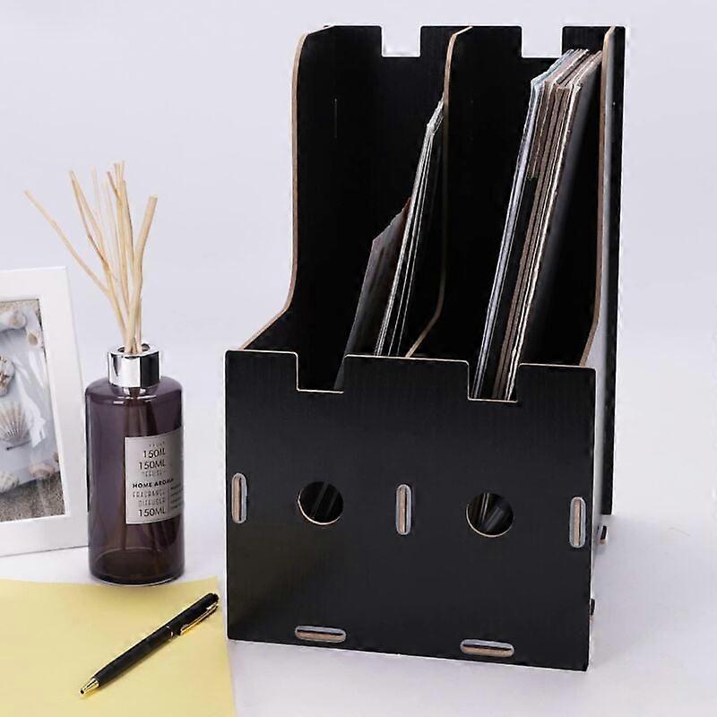 Black. Wooden Relevance with Two Compartments Drawer Storage Box for Notebooks