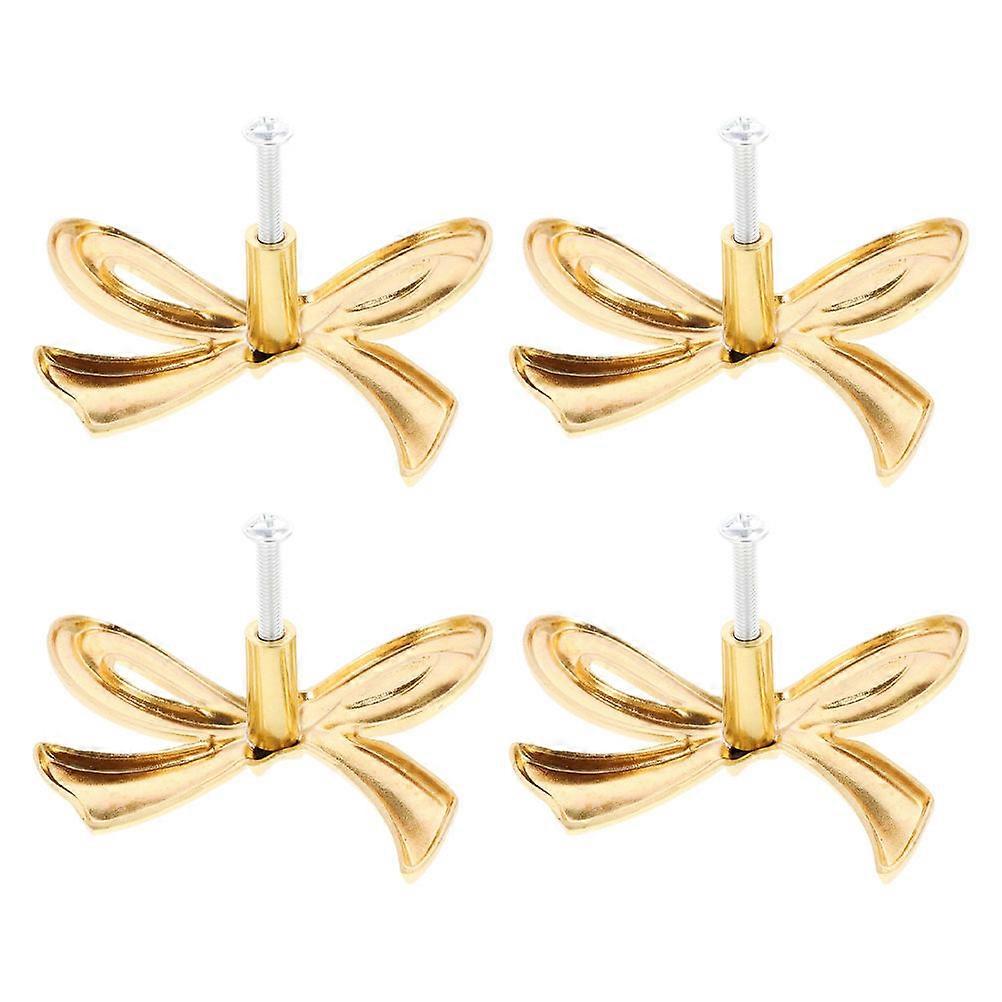 Brass Bow Drawer Pulls Bowknot Shaped Knobs 4Pcs for Office Furniture