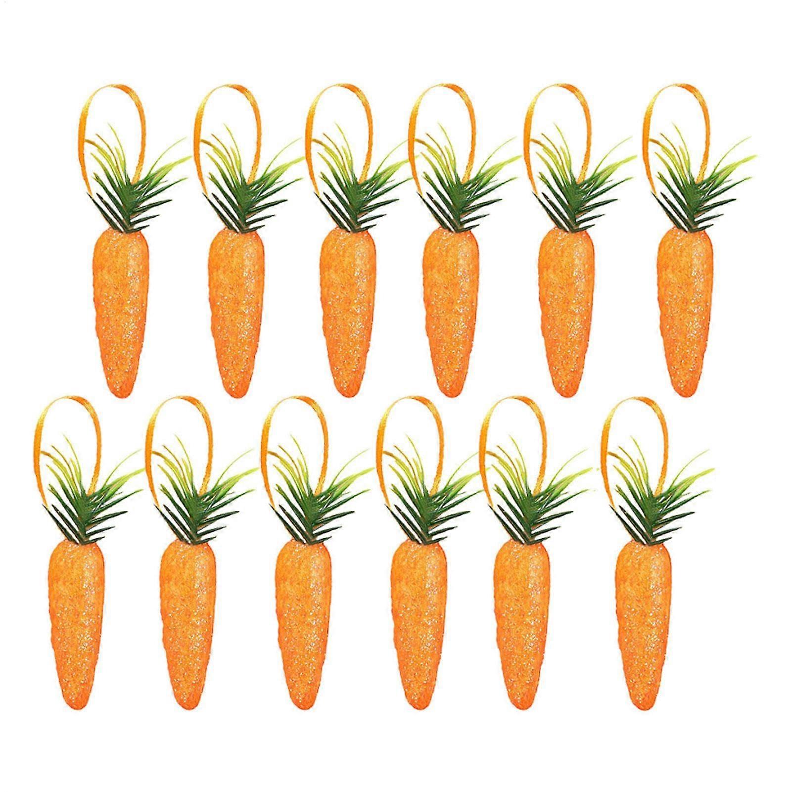 Glitter Carrot Ornaments, Foam Carrot Hanging Decorations for Thanksgiving Harvest, 12 Decorative Artificial Vegetable Crafts