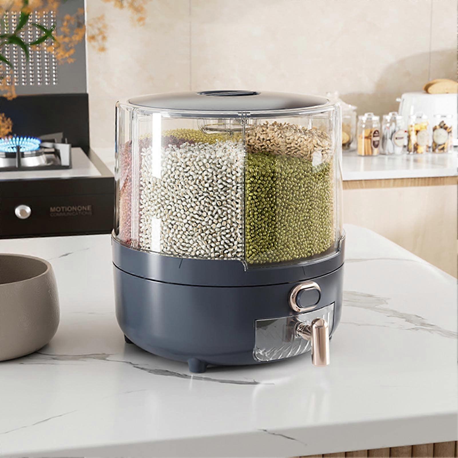 360-Degree Rotating Grain Dispenser Transparent Storage Box For Rice And Beans Large Size Kitchen Organization