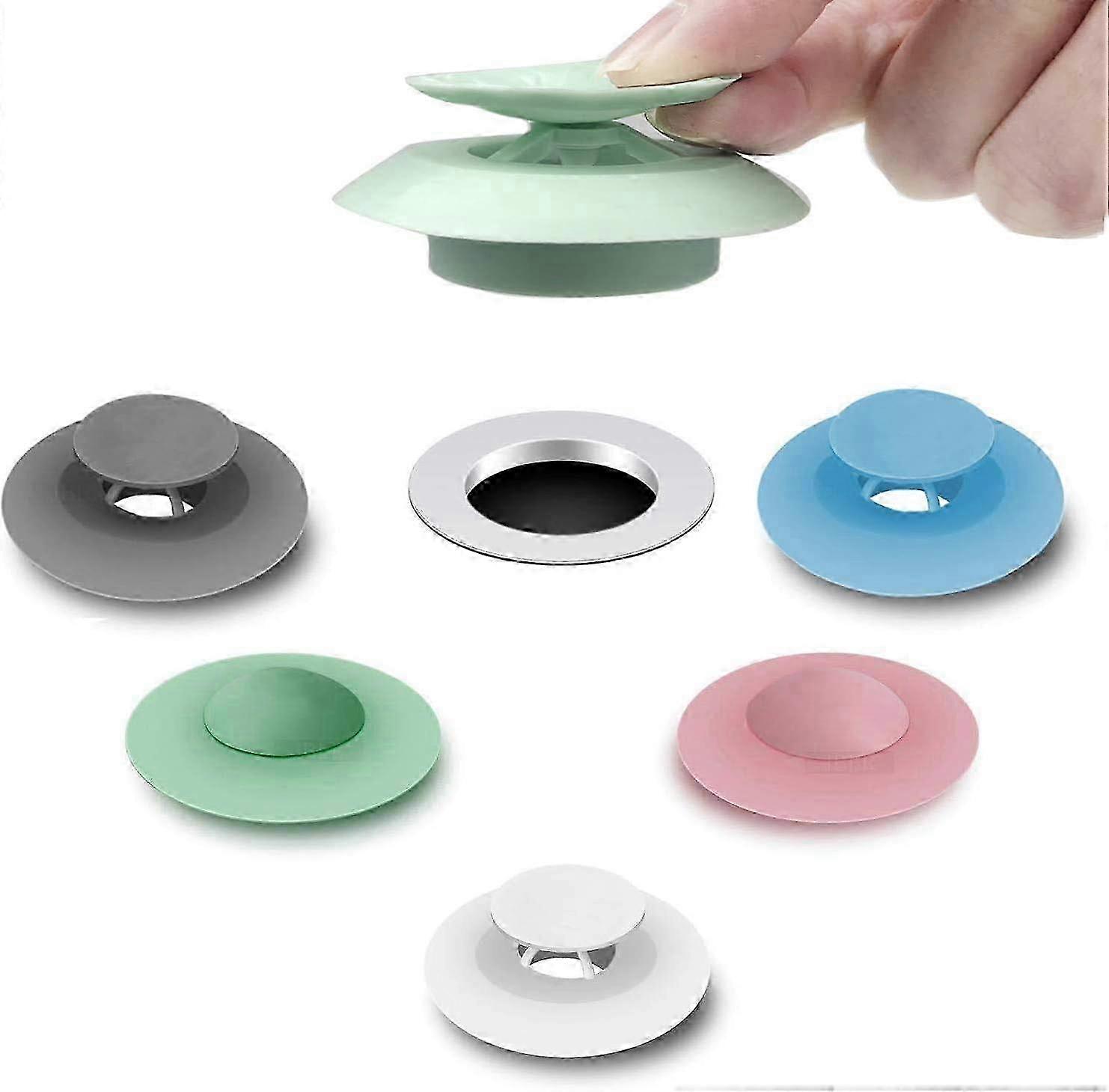 5 Silicone Drain Stoppers for Tubs, Sinks, Showers, 5 Silicone Drain Colors