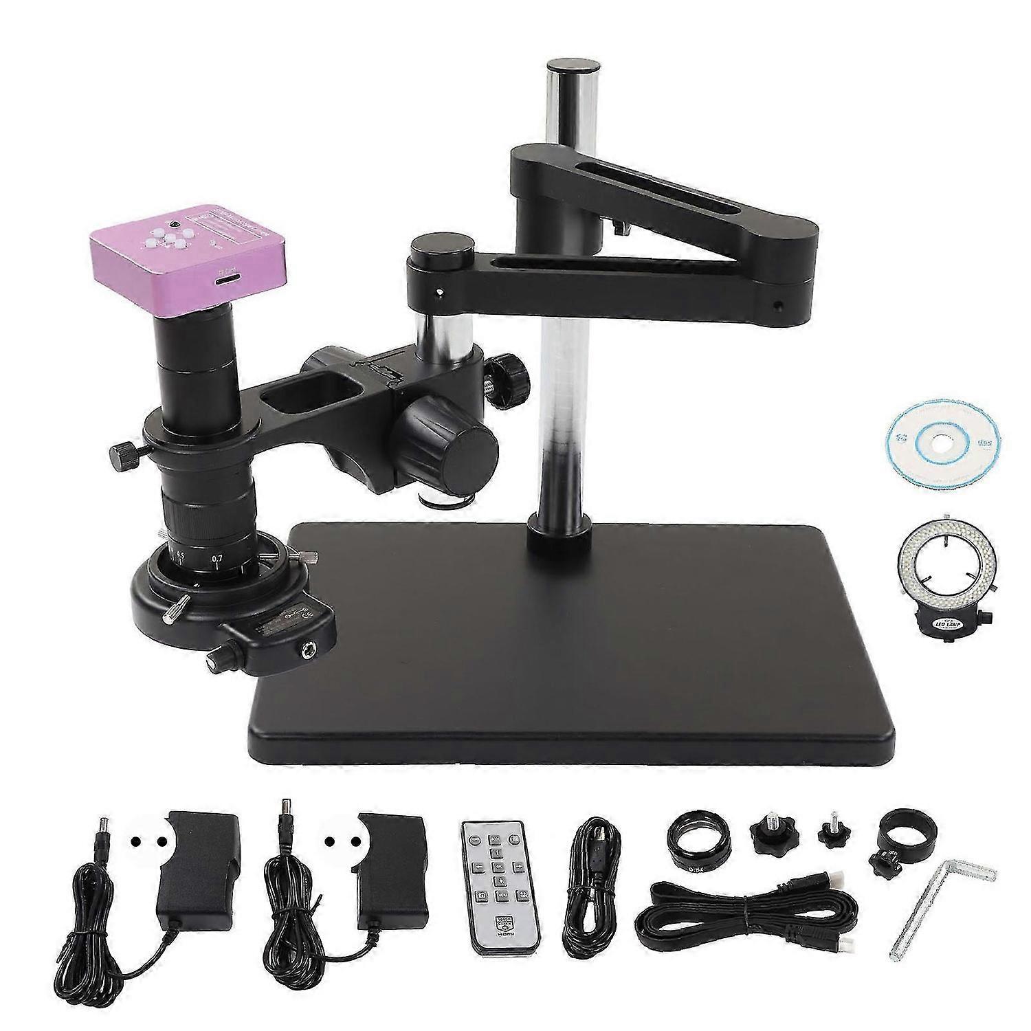 Kit de caméra de microscope 51MP 1080P enregistrement 180X C Objectif zoom en forme de 144LEDs Set de lumière avec support de circuit imprimé 100240V Prise UE