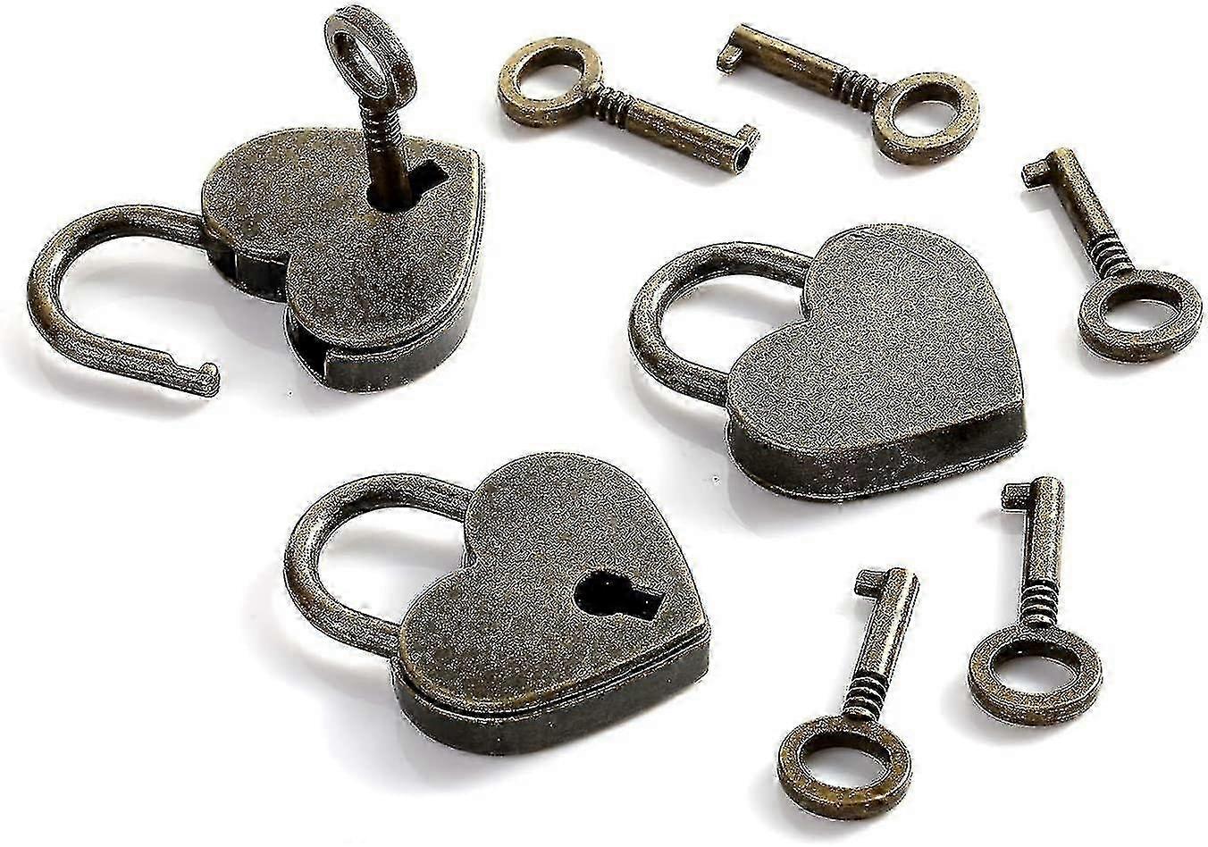 Antique vintage heart shaped mini padlock with 6 key set