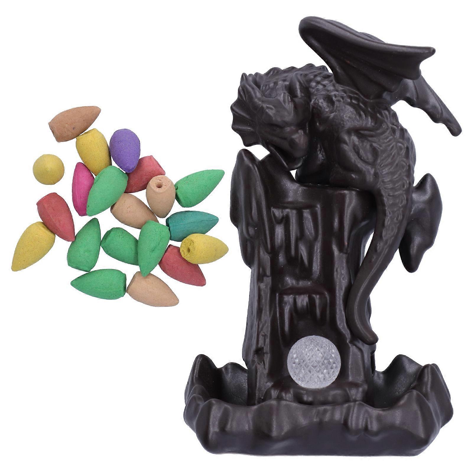 Ceramic Backflow Incense Burner Nordic Pterosaur Shape LED Light Aromatherapy Holder Decoration