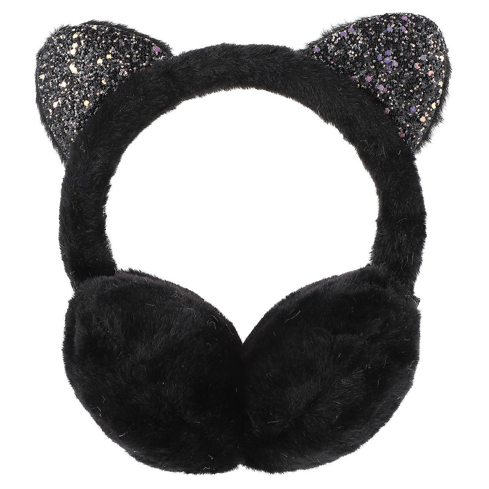Plush Earmuff Black Cat Ear Designed Earmuff Squeeze-Resistant Winter Ear Muff for Decor