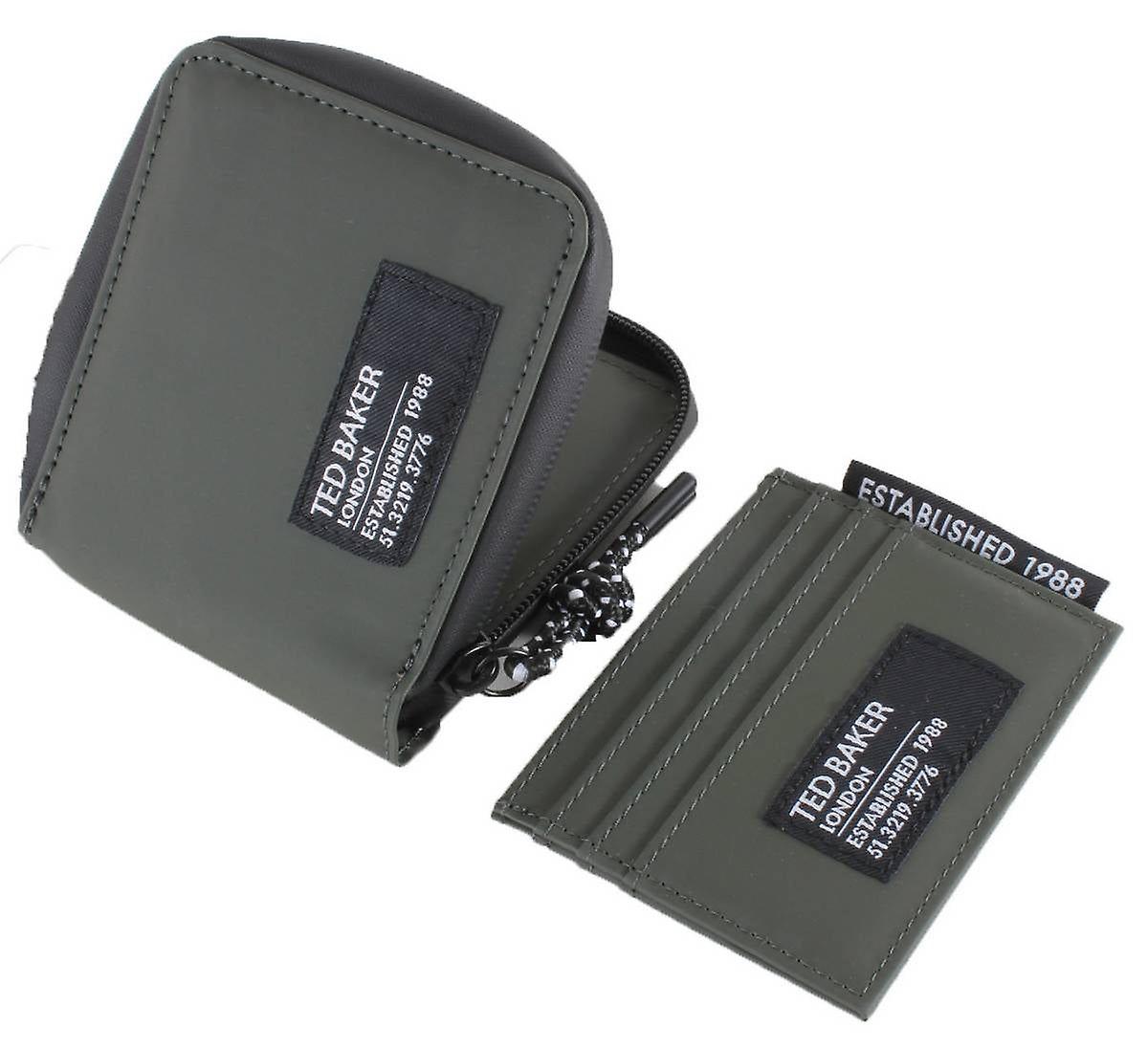Ted Baker Bentch Rubberised Wallet and Card Holder Gift Set - Olive