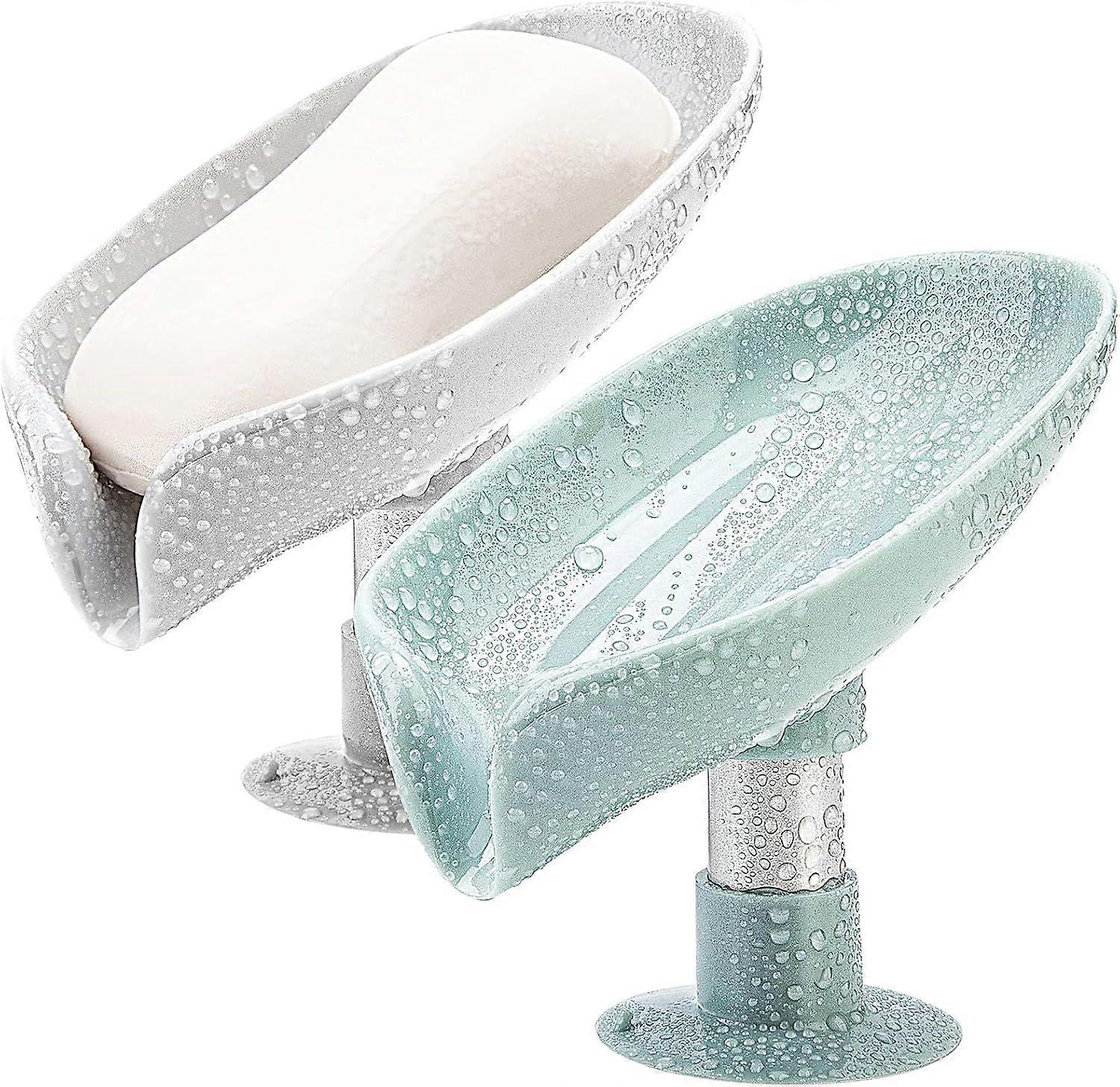 2 - Pack Leaf - Shape Self - Draining Soap Holder Suction Cup No - Drill & Easy Clean For Shower Bathroom & Kitchen Sink