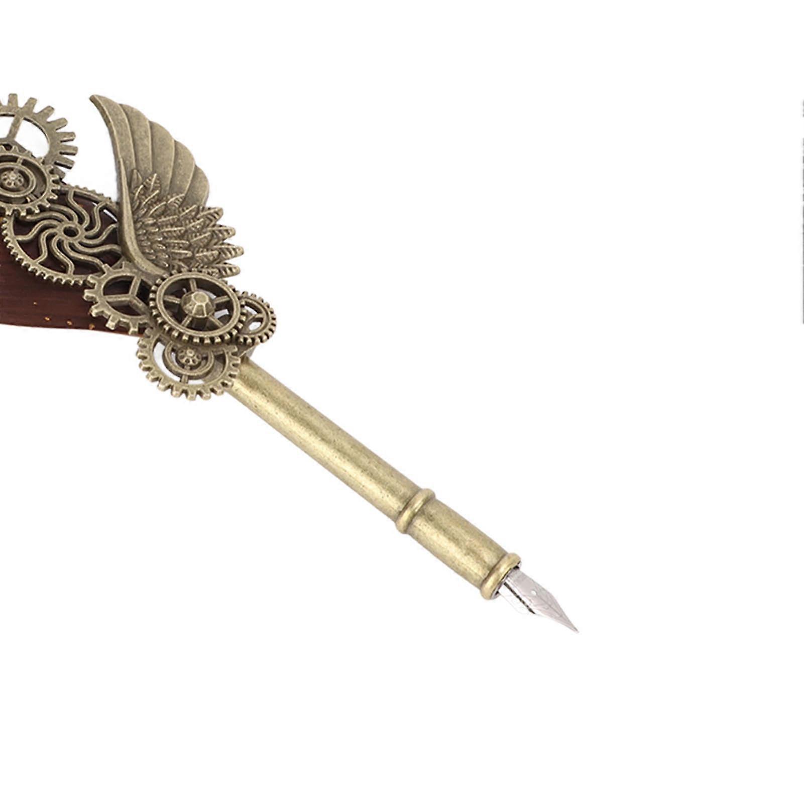 Feather Pen Clear Engraving Quaint Texture Practical Feather Pen Set for Practise Calligraphy Daily WritingSP285719 Sprinkle Golden Brown