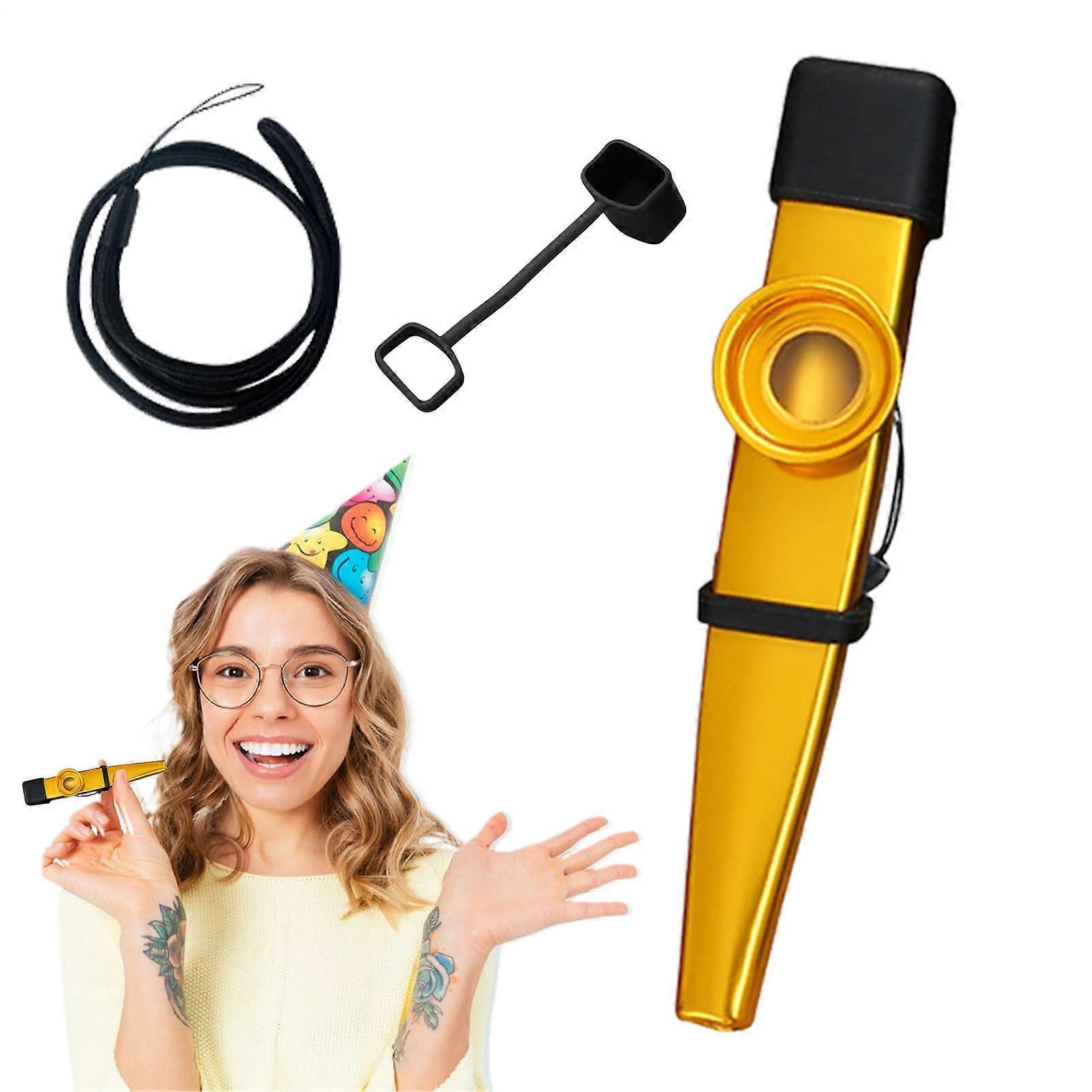 Kazoo Musical Instrument for Children and Adults - Portable, Lightweight Metal Kazoo with Stable Sound and Non-Slip Design in Gold