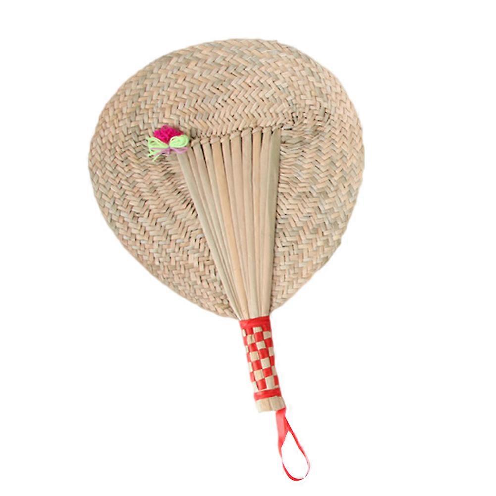Khaki Handmade Straw Fan with String for Home Outdoor Use Lightweight and Durable 18.5 Inches