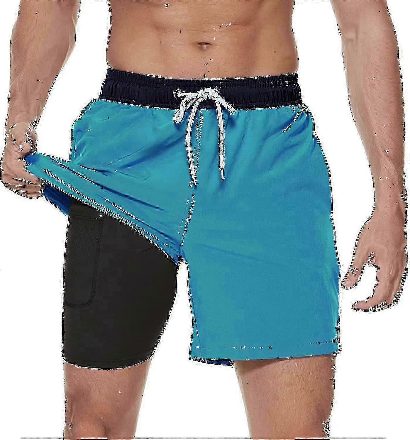 سروال سباحة رجالي مع بطانة ضغط 2 في 1 شورت سباحة رجالي سريع الجفاف مع شورت سباحة رجالي مبطن بخط قصير لركوب الأمواج شورتات شاطئ مطاطية