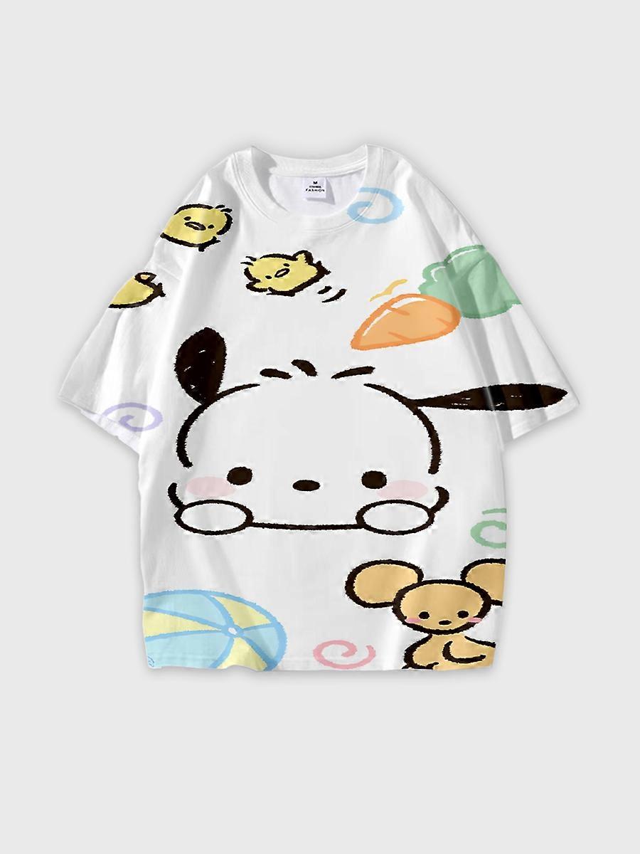 T-shirt girocollo Cartoon Pattern manica corta sciolta D1949