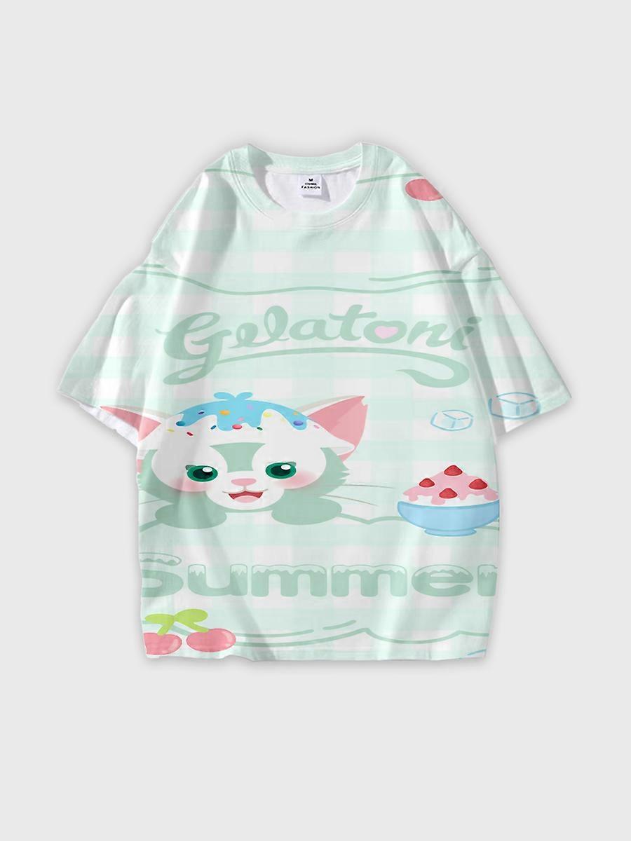 T-shirt round neck Role Pattern loose short sleeve J33