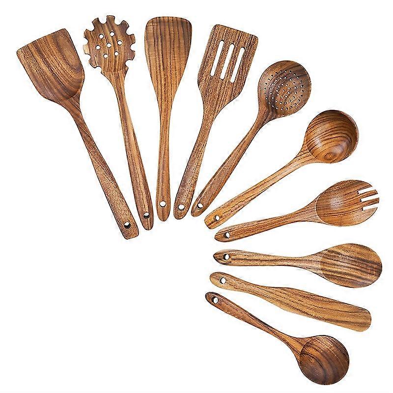 Kitchen Utensils Set with Teak Wood Spoons and Wooden Spatula