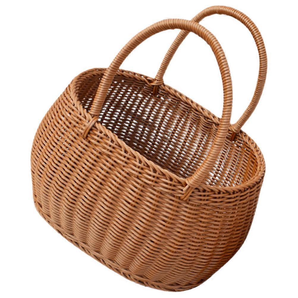 Picnic Storage Basket with Handle for Home Light BrownReusable Plastic 7.5 Inches