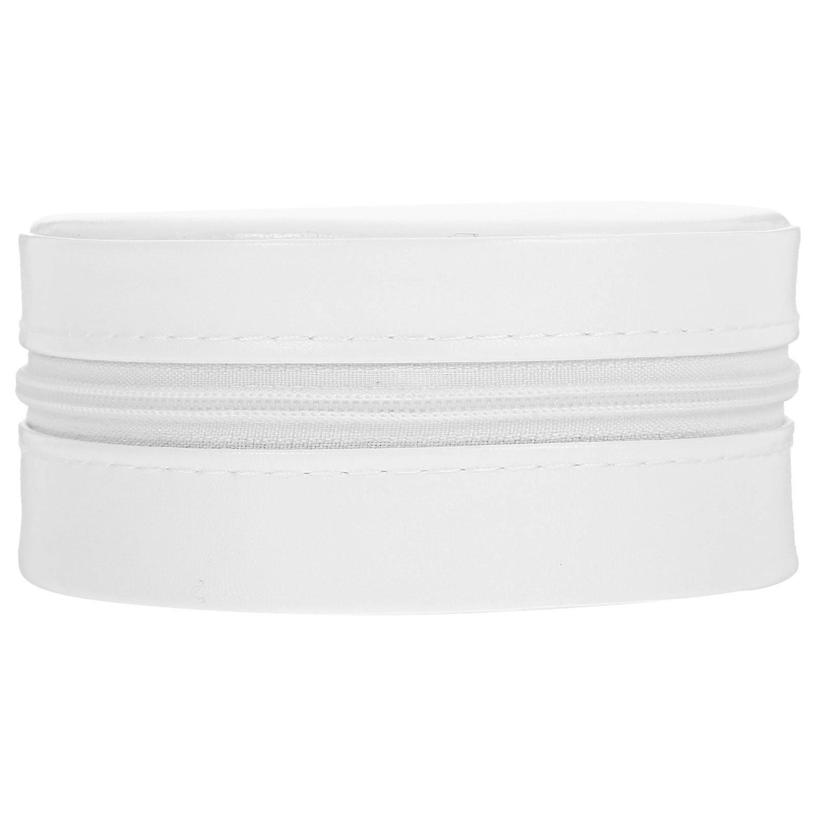 White PU Jewelry Box with Zipper for Storage Use and Travel 10.2x7.9x4.3 Inches