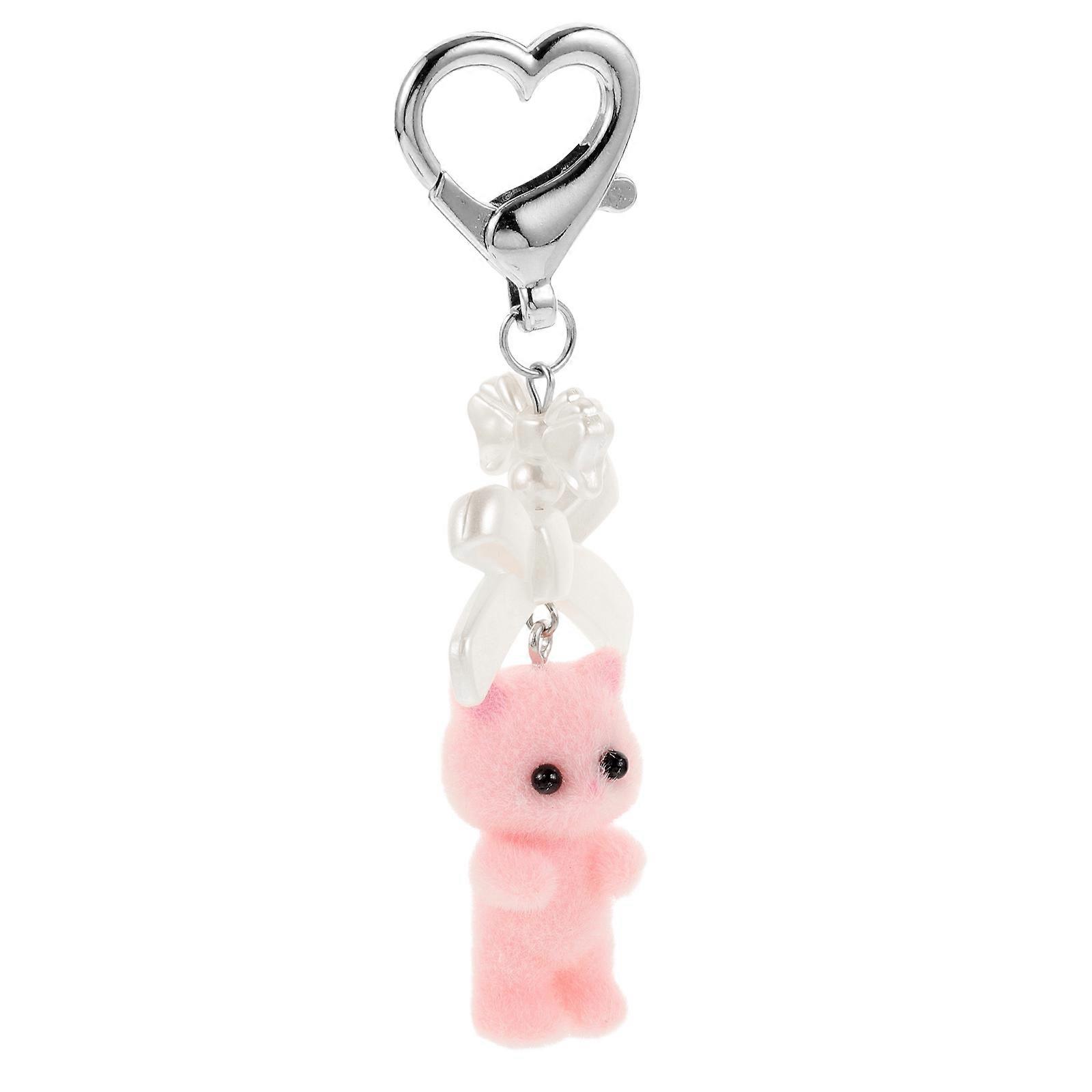 Cute Cartoon Cat Key Ring Classic Design Daily Use Pink 3D Cat Shape Metal Key Decoration 1Pcs
