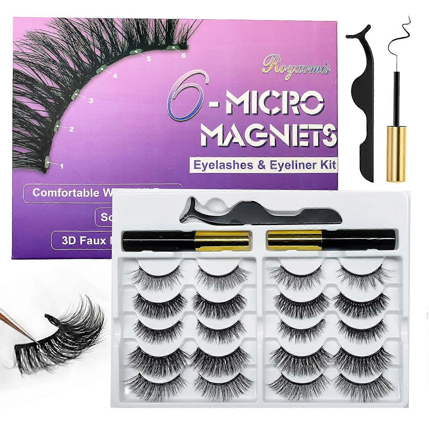 10 pairs magnetic eyelashes with eyeliner, magnetic eyelashes natural look, magnetic eyelashes set, newest six magnets with 3D 5D reusable false