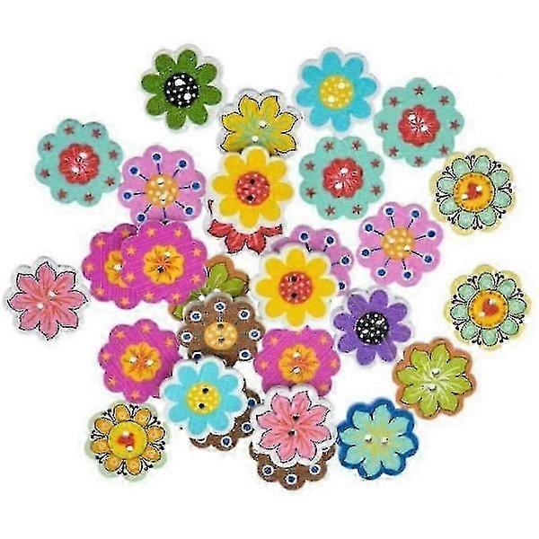 50 Stück mehrfarbige Holzknöpfe in Blumenform