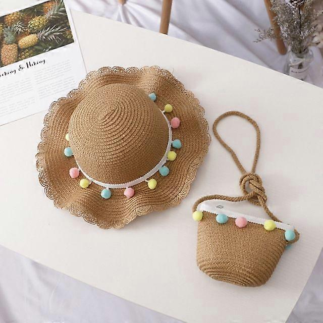 Girls Summer Straw Braided Sun Hat + Small Satch Set