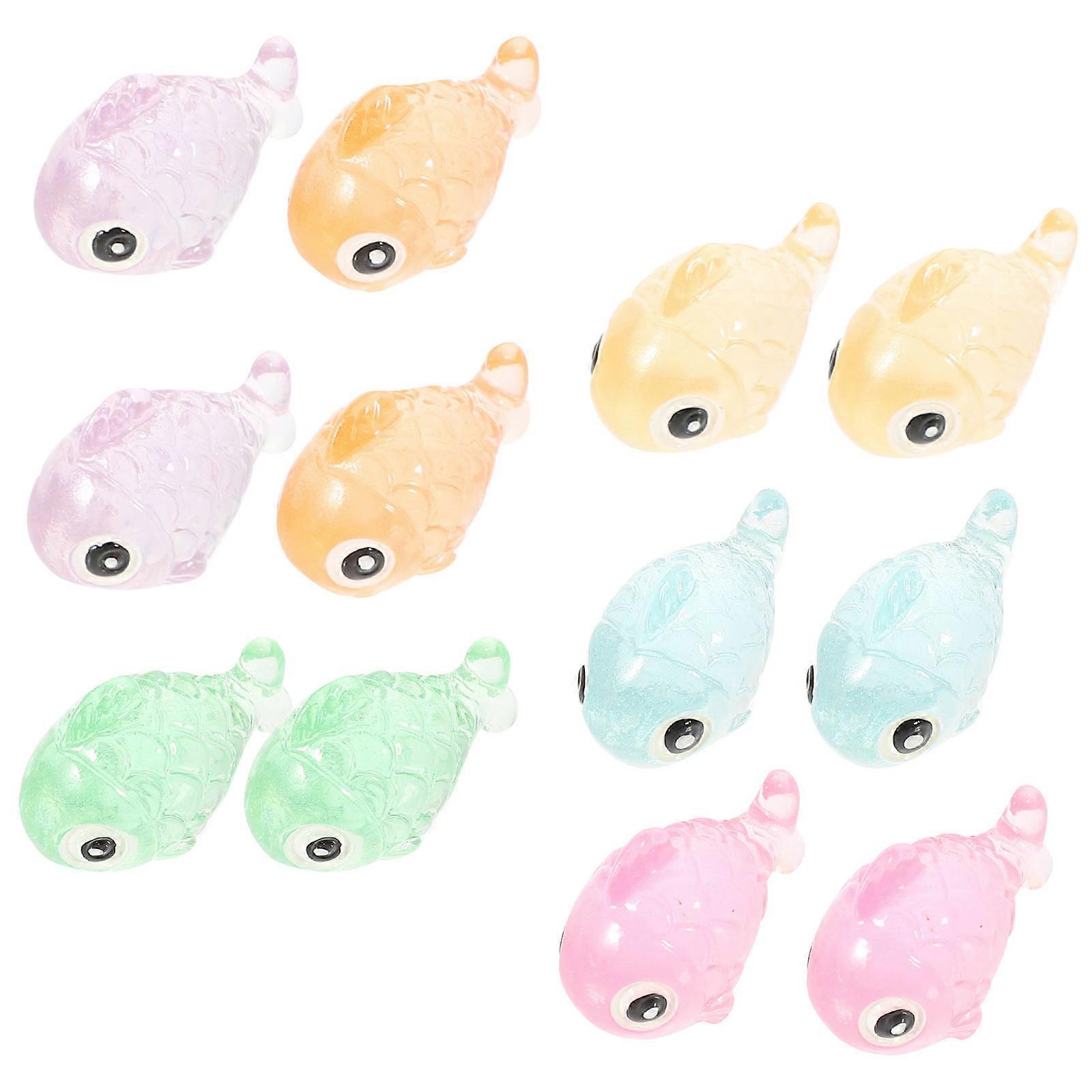 Mini Glowing Fish Figurines 12 Pcs Resin Fish Statue Indoor Decoration Assorted Color Glow In The Dark