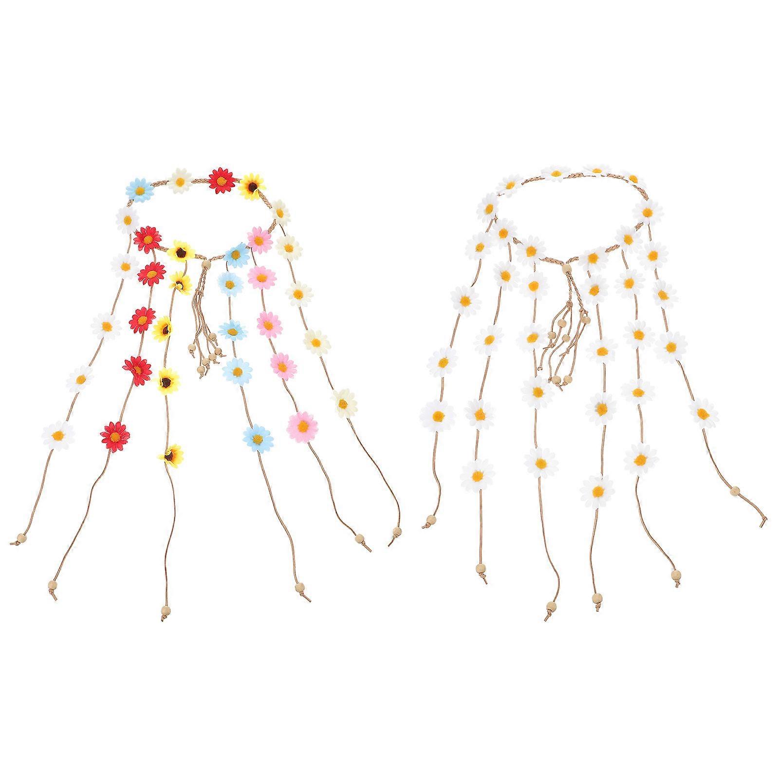 Hippie Headbands for Women with Daisy Flower Design Assorted Color Silk and Hemp Rope Adjustable