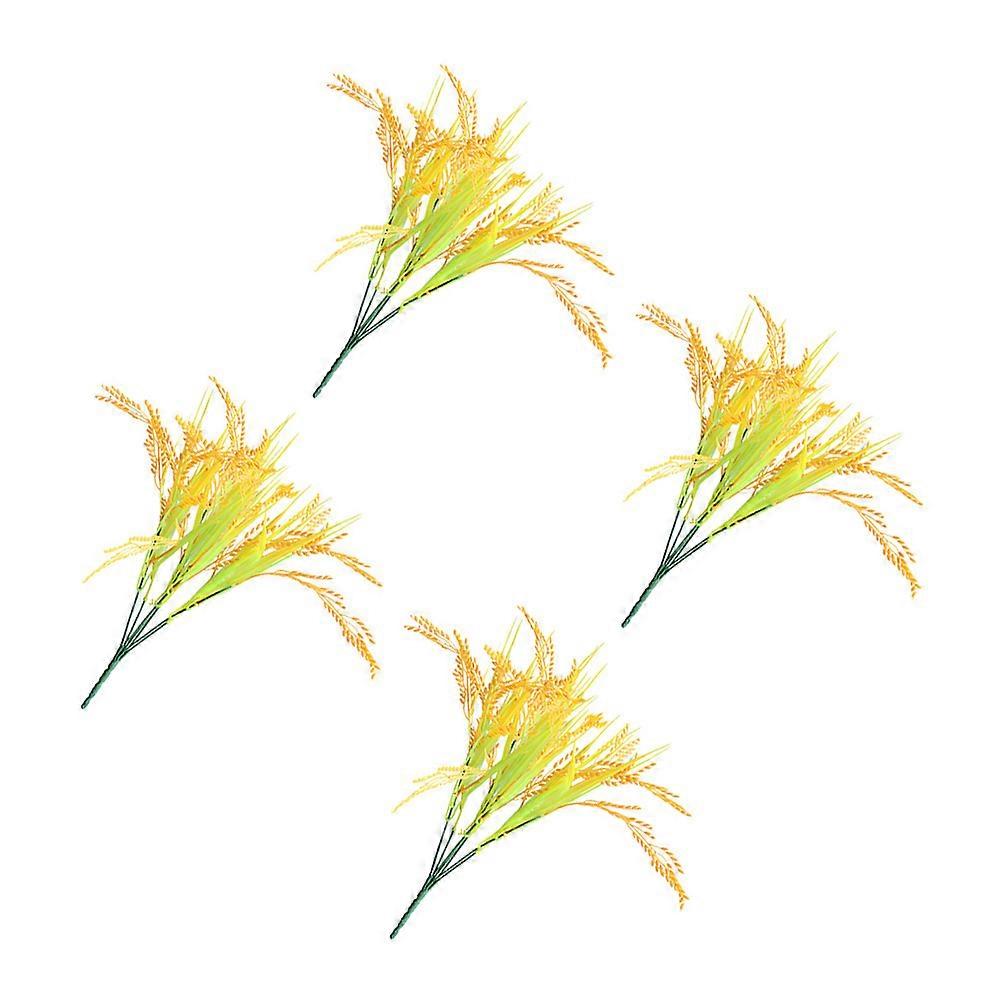 4pcs Artificial Wheat Ear Props Yellow Simulation Plastic
