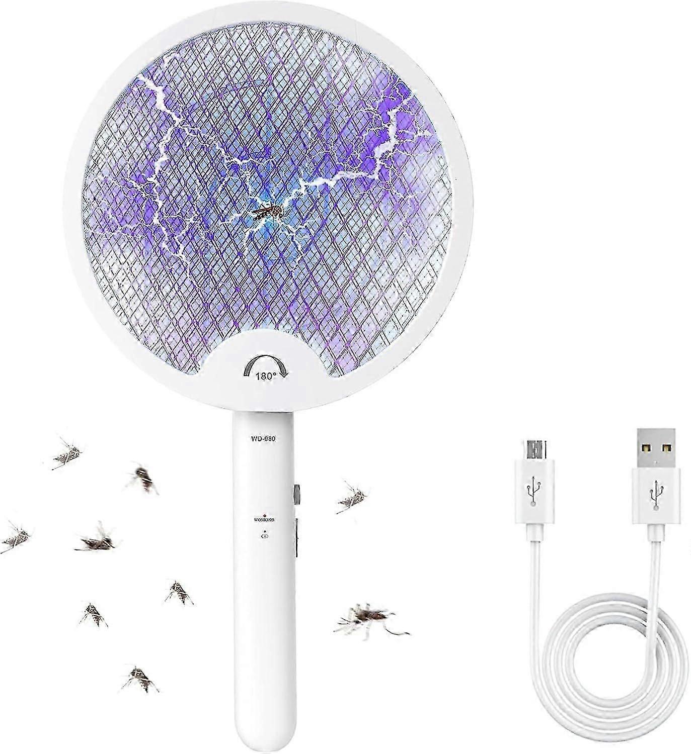 Electric Fly Swatter, USB Rechargeable Electric Mosquito Killer, Mosquito Killer, LED Lighting, 3-Layer Mesh Protection, 2 Modes, Indoor and Outdoor