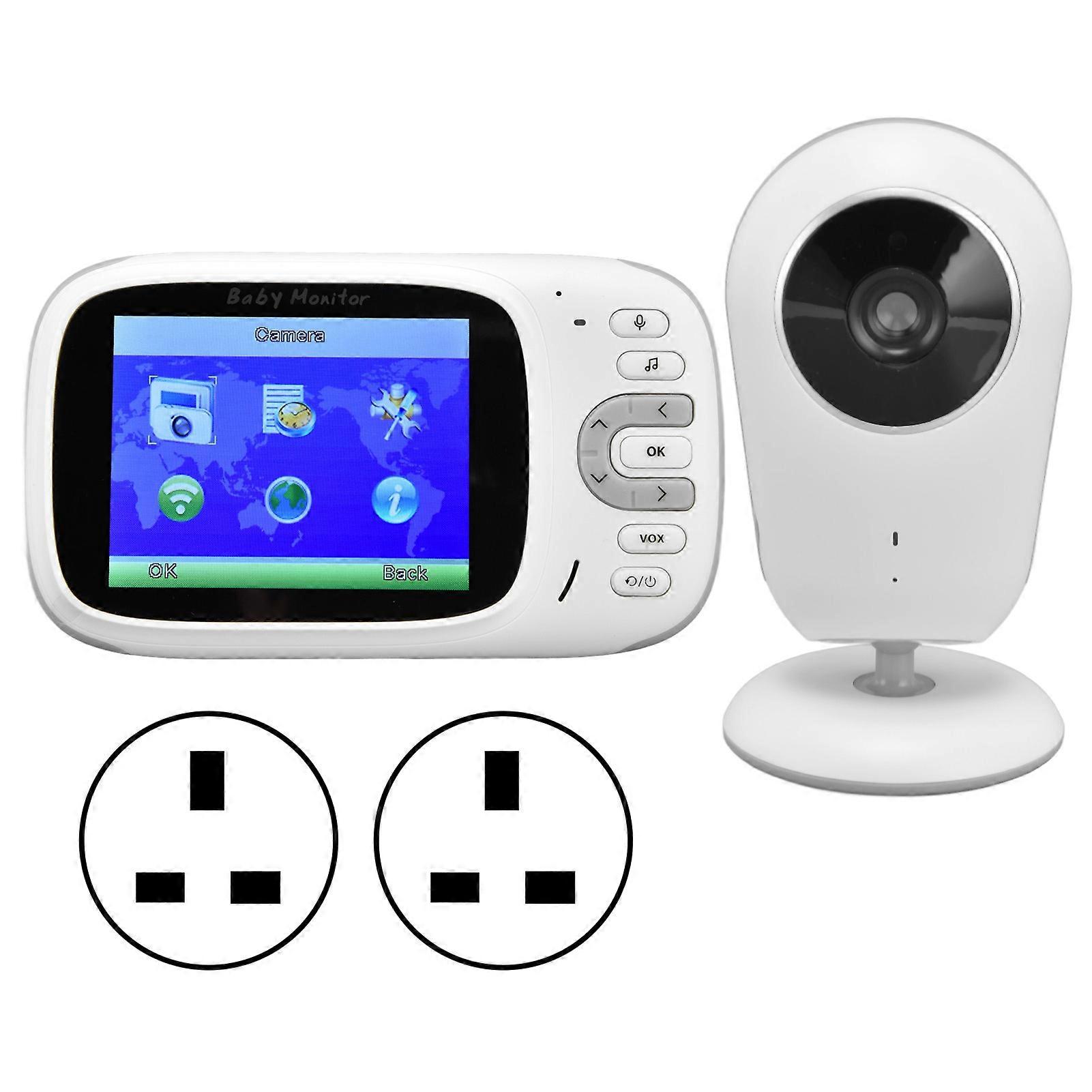 Baby Monitor 3.2in Wireless Multifunction Alarm Clock Temperature Monitoring Intercom Talk Video Baby MonitorUK Plug