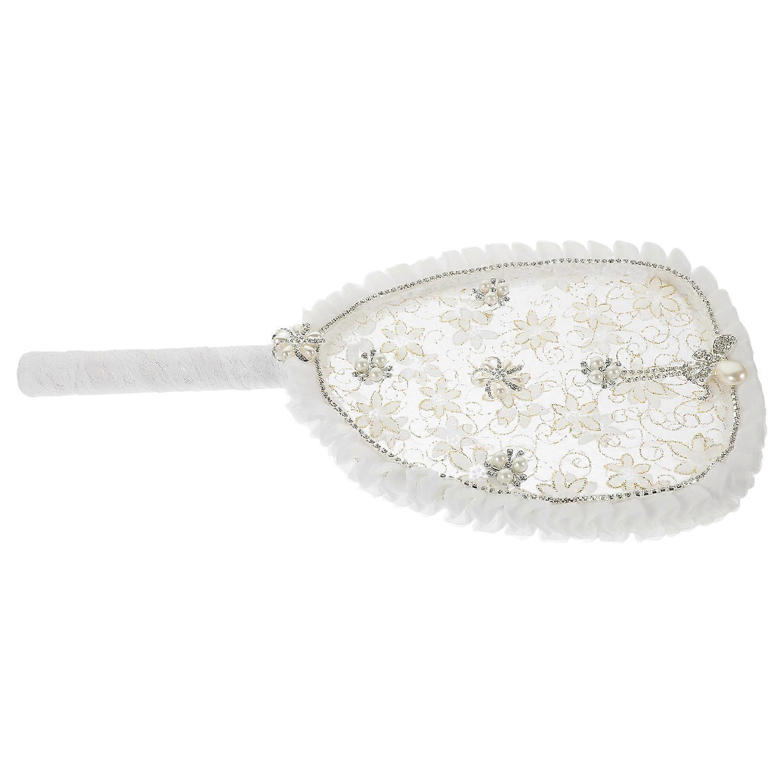 Elegant Handmade Bridal Lace Fan with Pearl Inlay – Lightweight Portable Design for Weddings, Parties, and Events