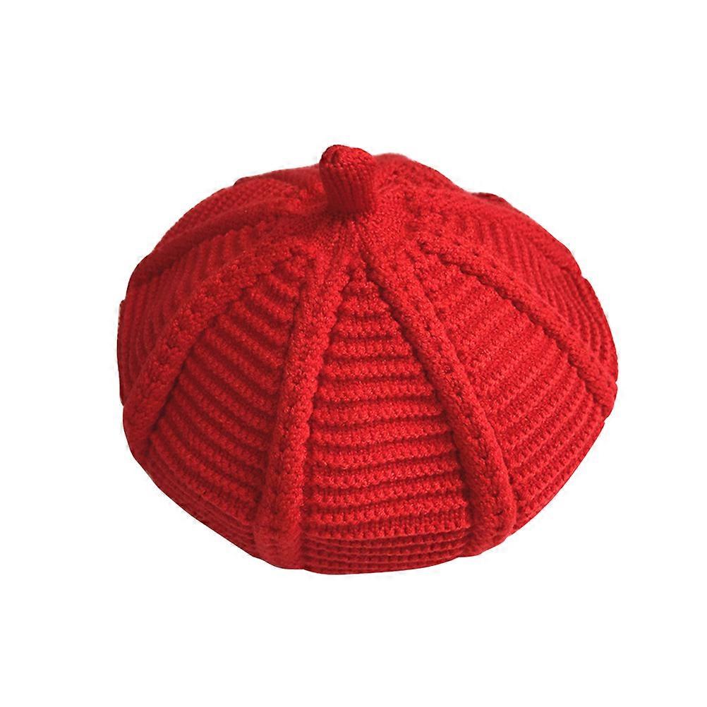 Wool Beret Hat Solid Red Warm Autumn Winter Beanie Stylish Durable Lightweight Children's Accessory