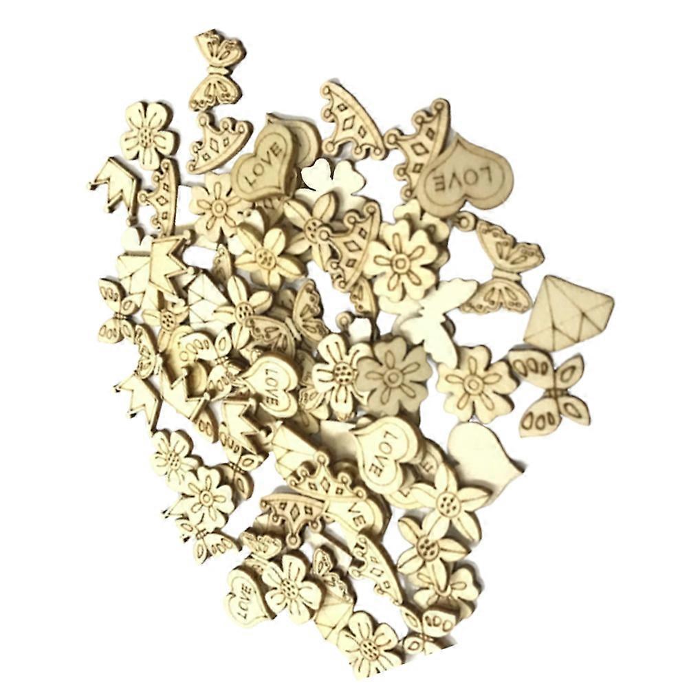 200pcs Crown Flower Shape Wooden Slices for DIY Crafts Decorations Khaki Synthetic Material