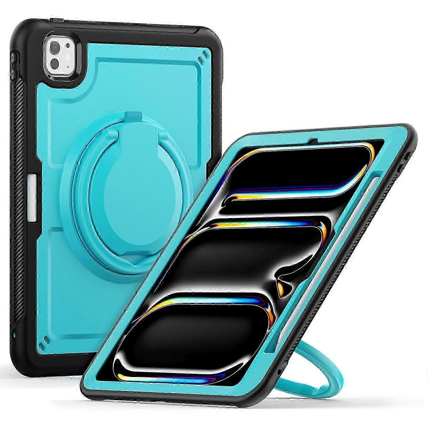 For iPad Pro 11 (2024) M4 A2836 Case PC+TPU Kickstand Tablet Cover with Pencil Holder,Shoulder Strap
