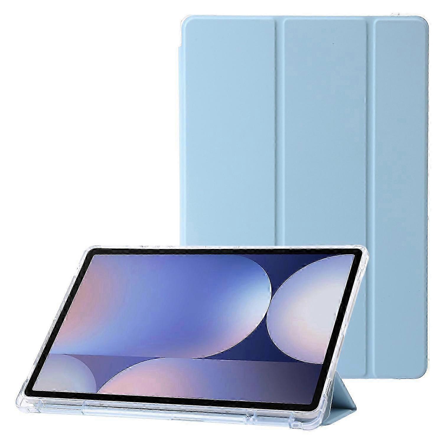 For Samsung Galaxy Tab S10+ Case Tri-Fold Stand Leather+TPU+Acrylic Clear Back Tablet Cover