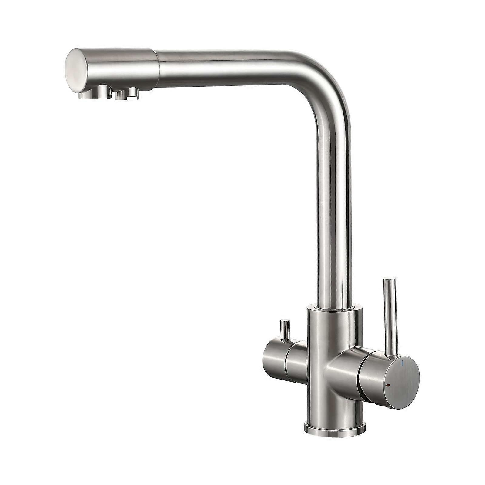 3Way Kitchen Tap with 360° Rotation, Double Lever, 3in1 Function, Brushed Stainless Steel