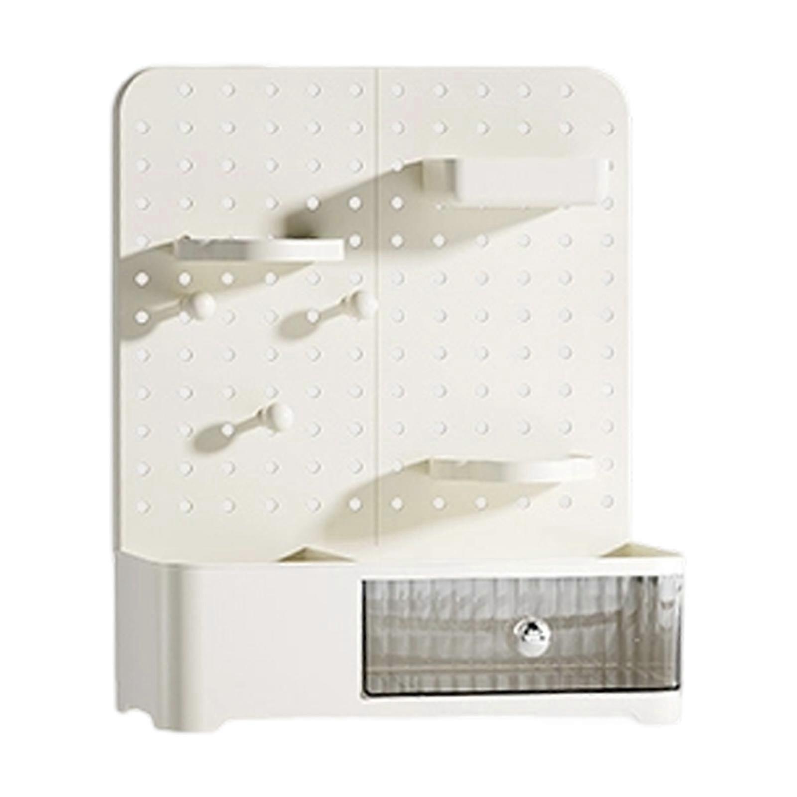 Durable ABS Plastic Figure Display Shelf Pegboard Design Smooth Sliding Drawers Convenient Desktop Storage Solution Milk white