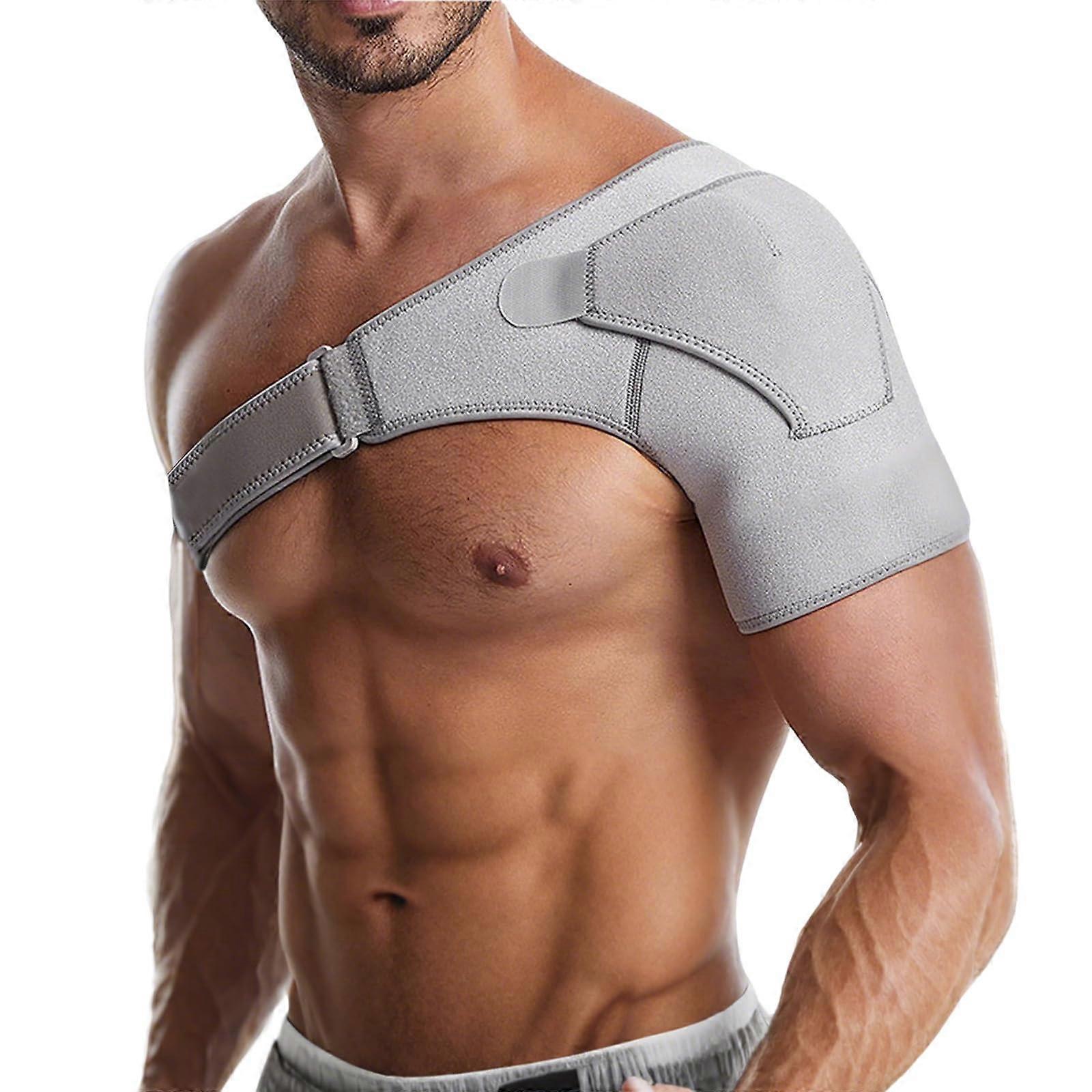 Shoulder Support Men Adjustable Grey Shoulder Brace for Rotator Cuff Injury Relief, Breathable Fabric, One Size Fits All